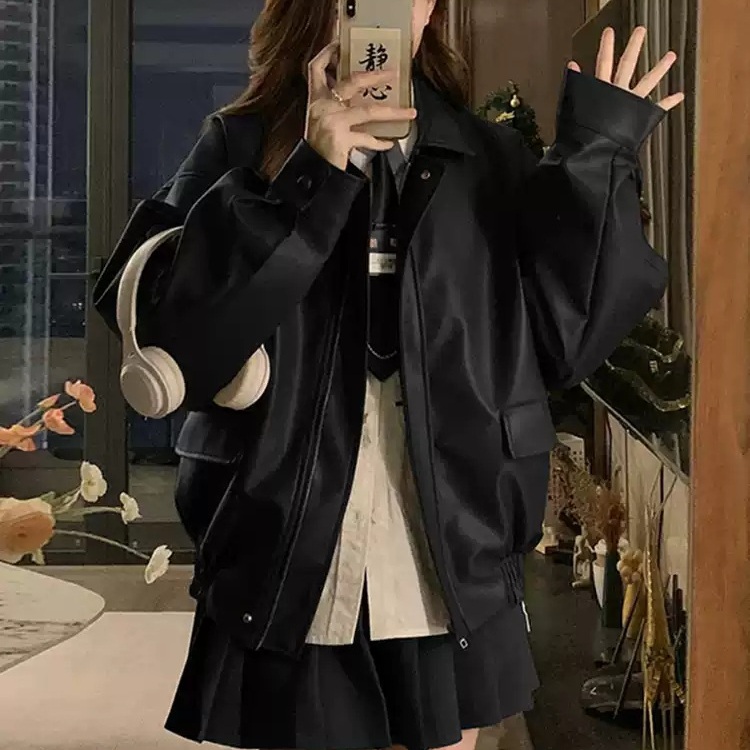 이채연 자켓 블랙 인스타그램 레더 프렌치 의상 옷 패션 - 상품 이미지