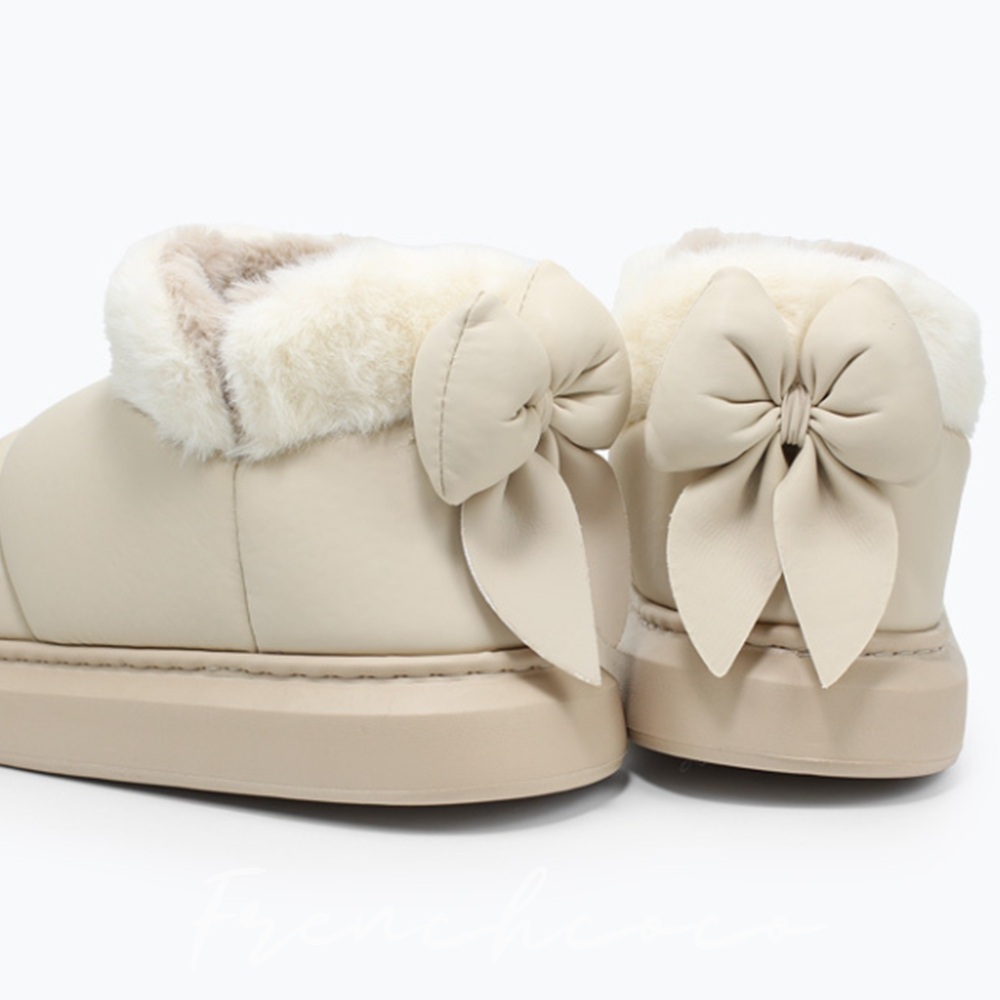 프렌치코코 리본 슬립온 인조퍼 털신발 겨울 보온 숏부츠