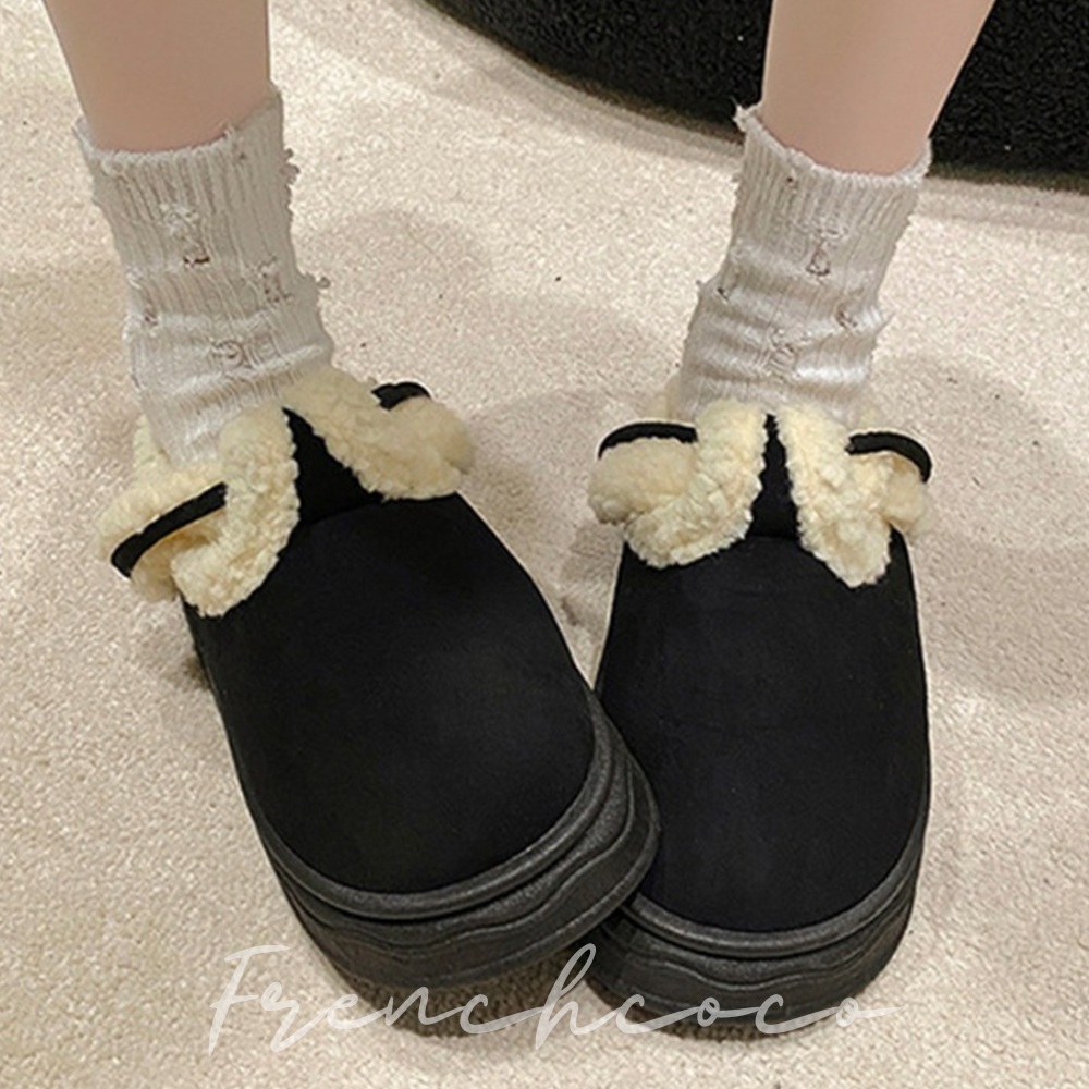 프렌치코코 굽있는 털슬리퍼 뽀글이 여성 겨울 스웨이드 통굽