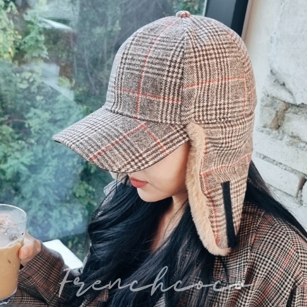 프렌치코코 체크 방한 귀달이 귀덮개모자 - 상품 이미지