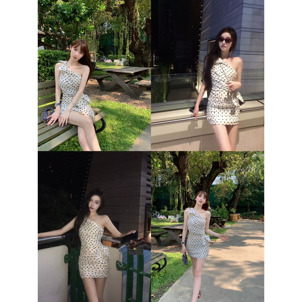 아이브 안유진 원피스 인스타그램 오프숄더 도트 의상 옷 패션 - 상세 이미지 4