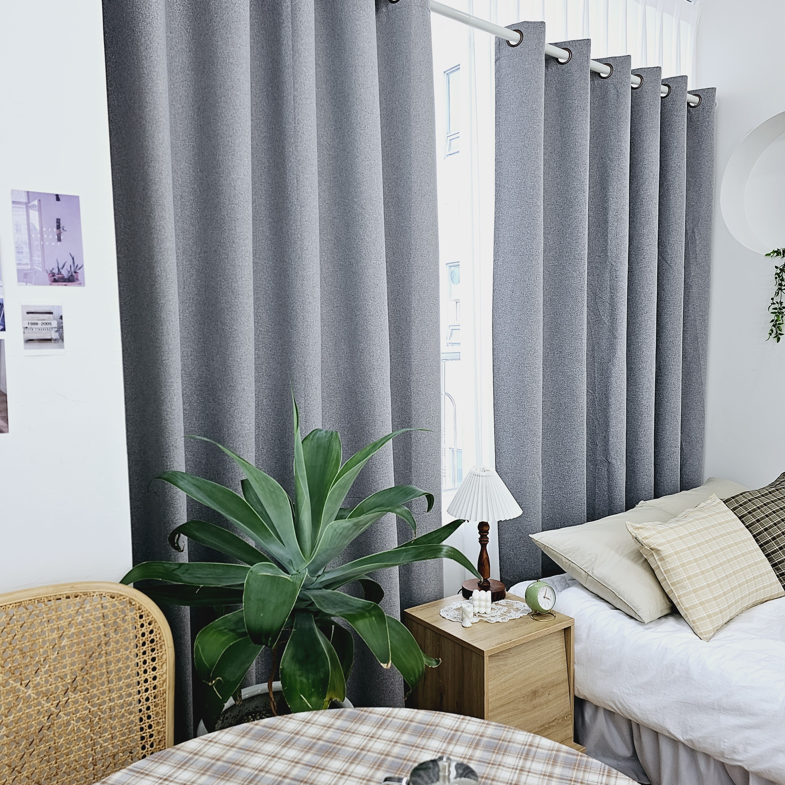 암막커튼 양면동일 완벽차단 아일렛 거실 커텐 2장 한세트 라이트그레이, 300x235cm