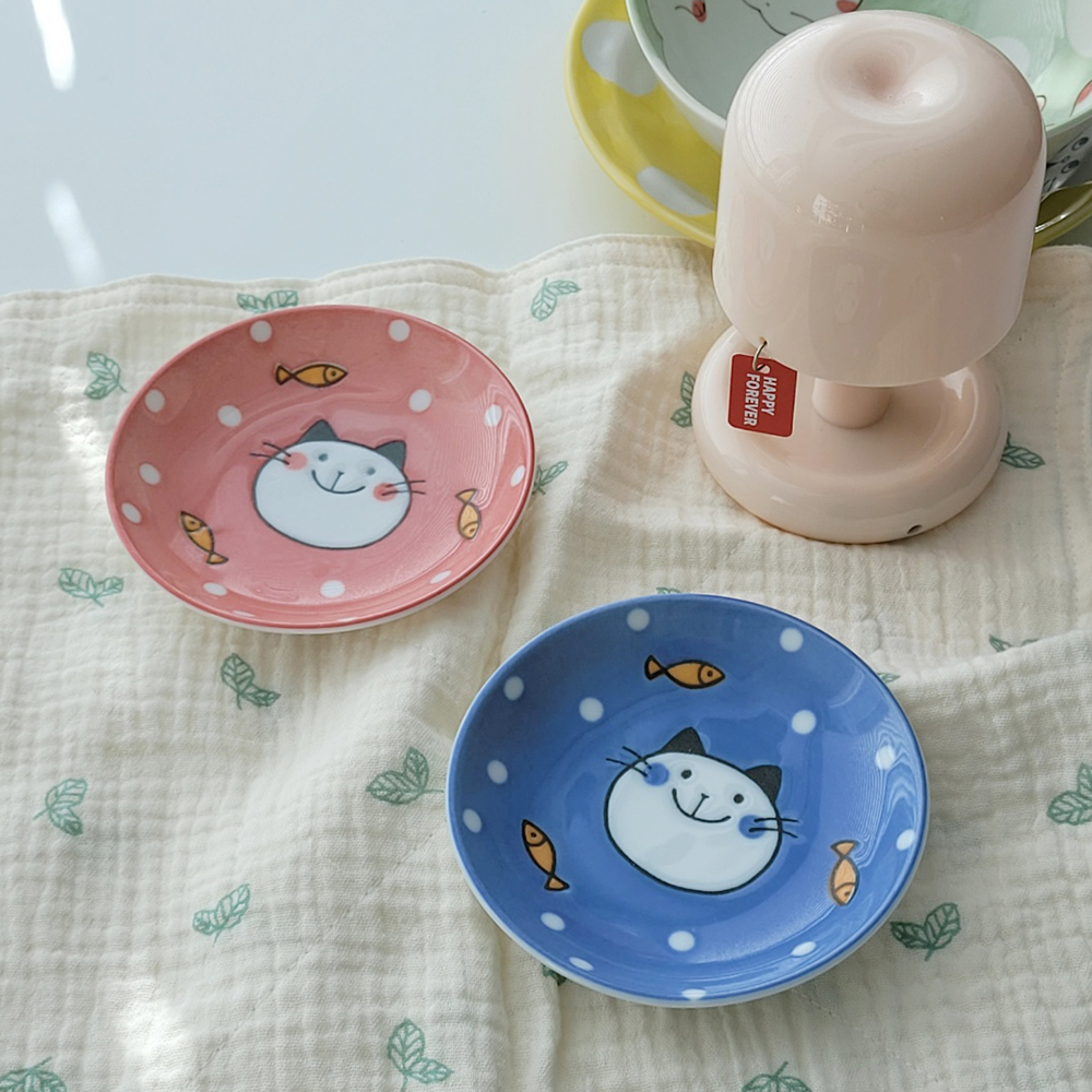 일본 파스텔 네코 시리즈 종지 도자기 고양이 반찬기 예쁜 개인 앞접시 작은 반찬그릇