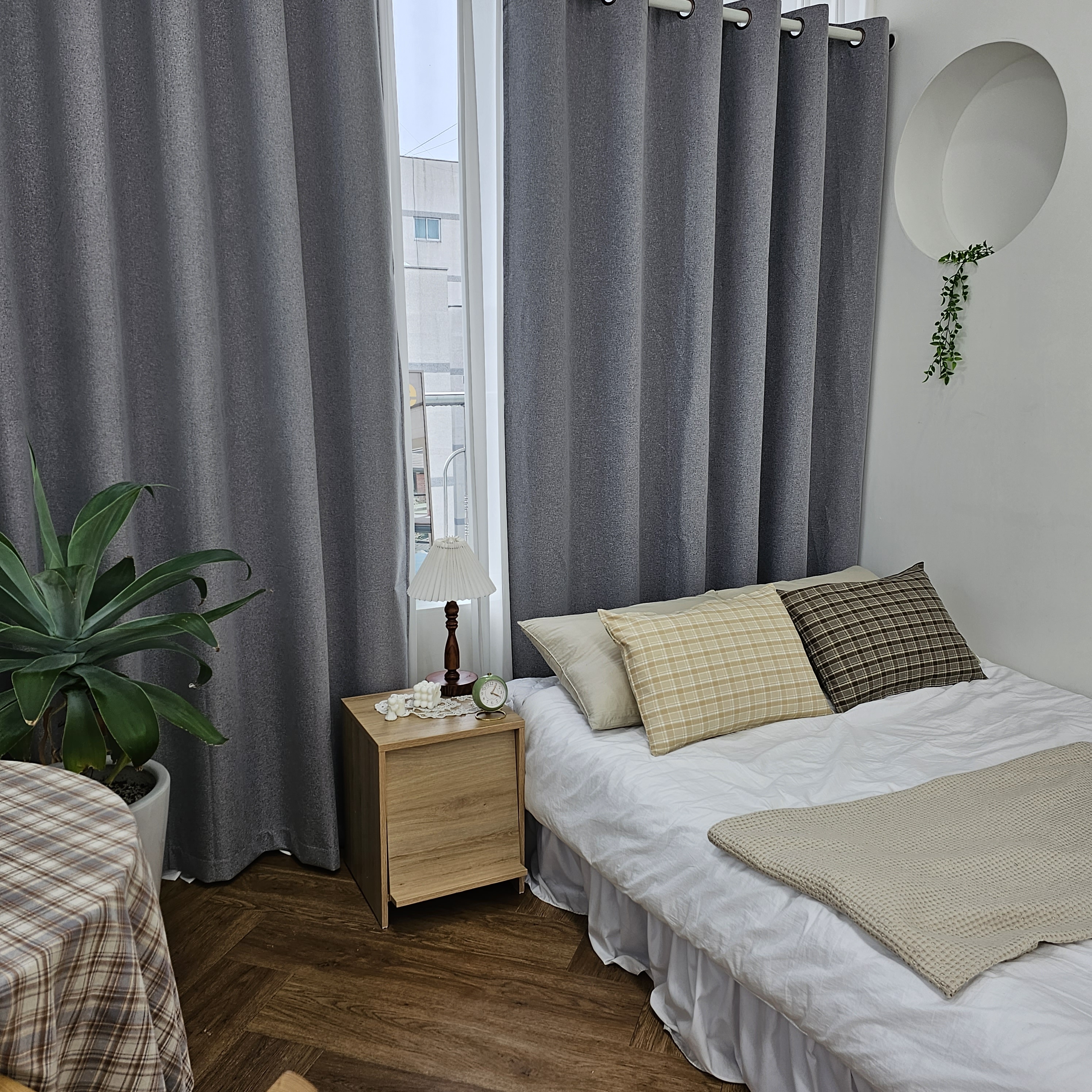 암막커튼 양면동일 완벽차단 아일렛 거실 커텐 2장 한세트 라이트그레이, 450x235cm