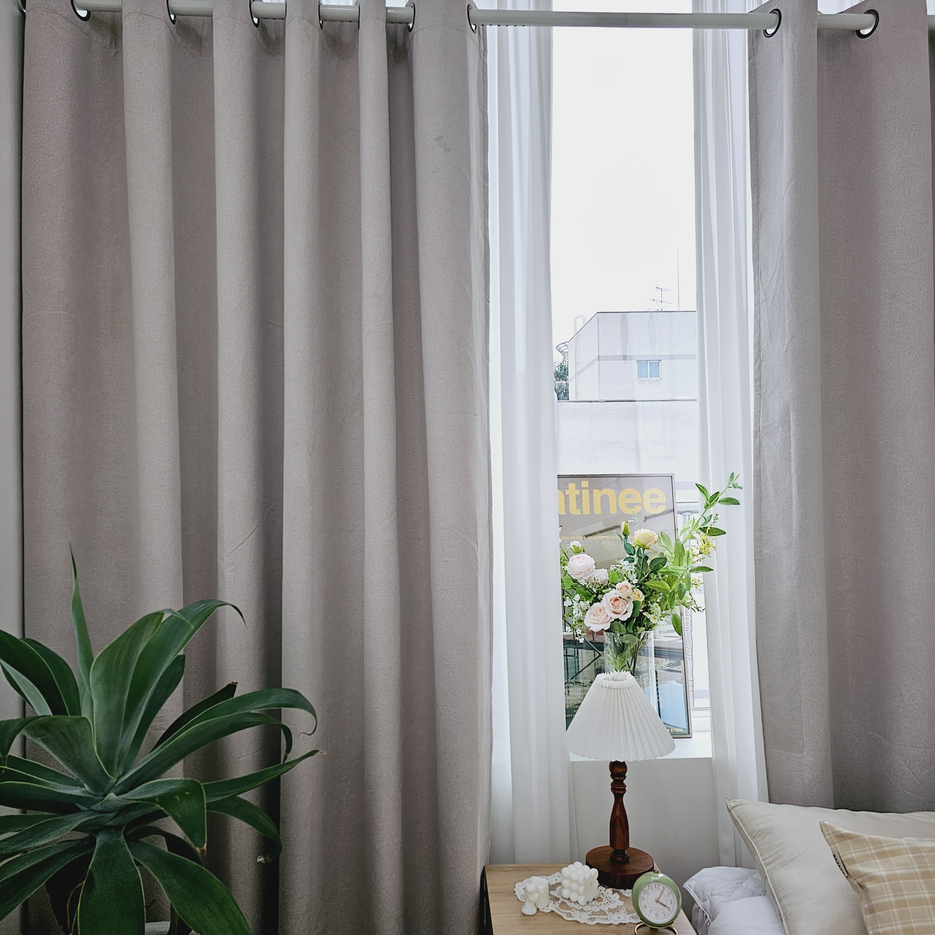 암막커튼 양면동일 완벽차단 아일렛 거실 커텐 2장 한세트 모카베이지, 600x235cm