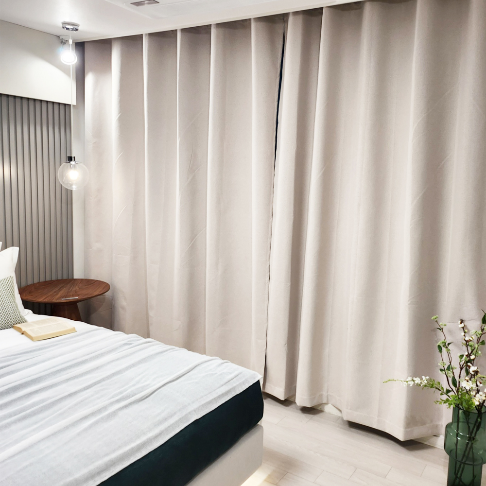 암막커튼 양면동일 완벽차단 아일렛 거실 커텐 2장 한세트 모카베이지, 600x235cm