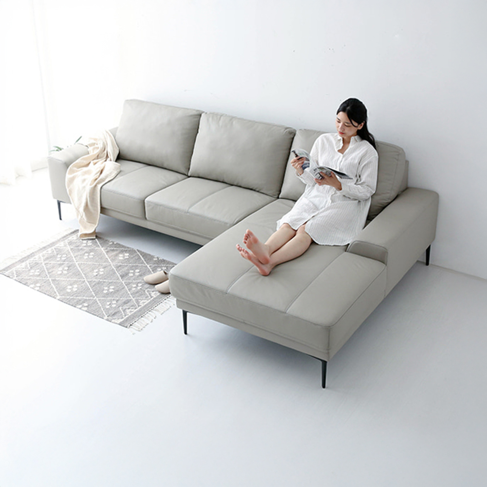 BERINO 4인 가죽소파 카우치형 그레이