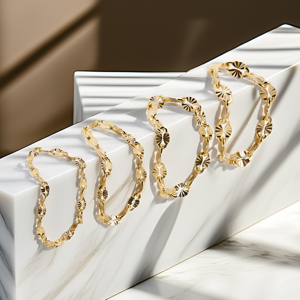 14k 18k 샤이니 아몬드 스타 체인 금 반지