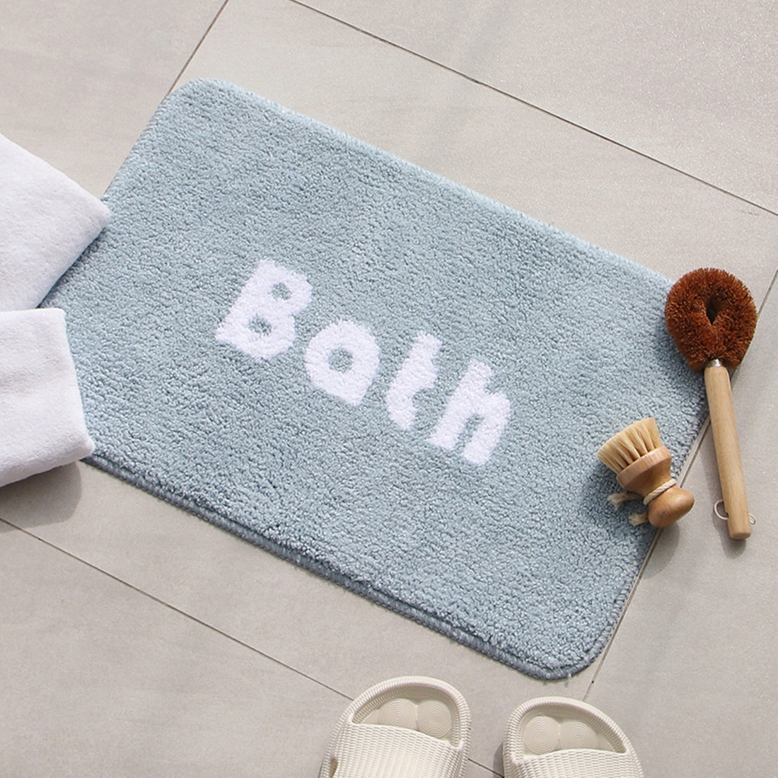 레터링 화장실 발매트 욕실 주방 러그 발수건 바스 발판 bath 60x40 애쉬블루