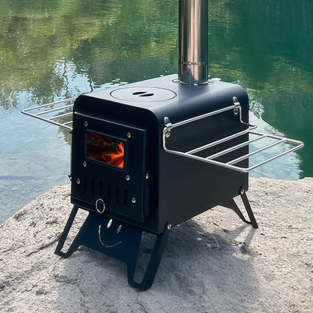 캠핑화목난로 불멍 팰릿난로 우드앤번 무동력팬 미니 블랙