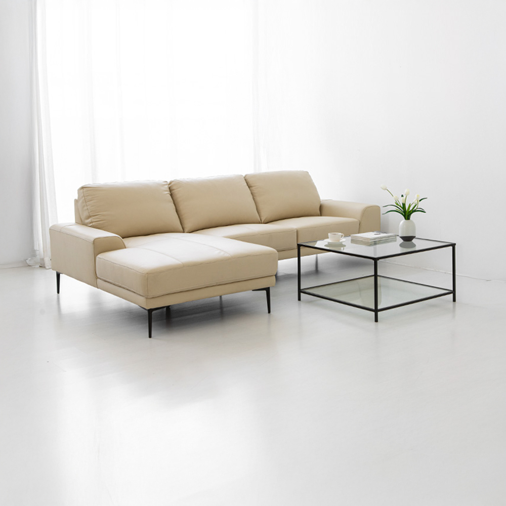 BERINO 4인 가죽소파 카우치형 바닐라