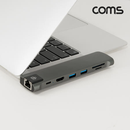 Coms Coms USB C타입 맥북 멀티 허브, 듀얼 인터페이스 USB 3.0 3포트 HDMI 4K 30Hz GIgabit LAN 이더넷 RJ45 SD TF MicroSD 카드리더기 젠더