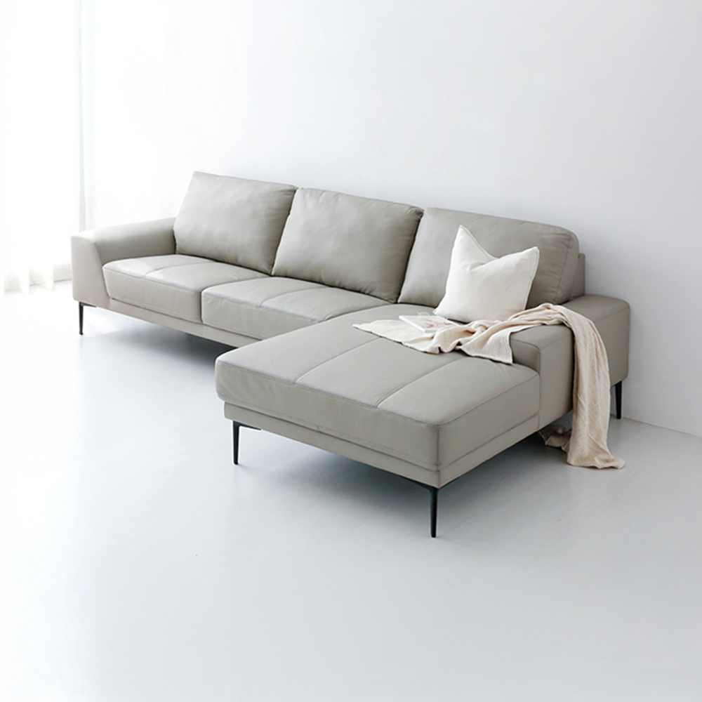 BERINO 4인 가죽소파 카우치형 그레이