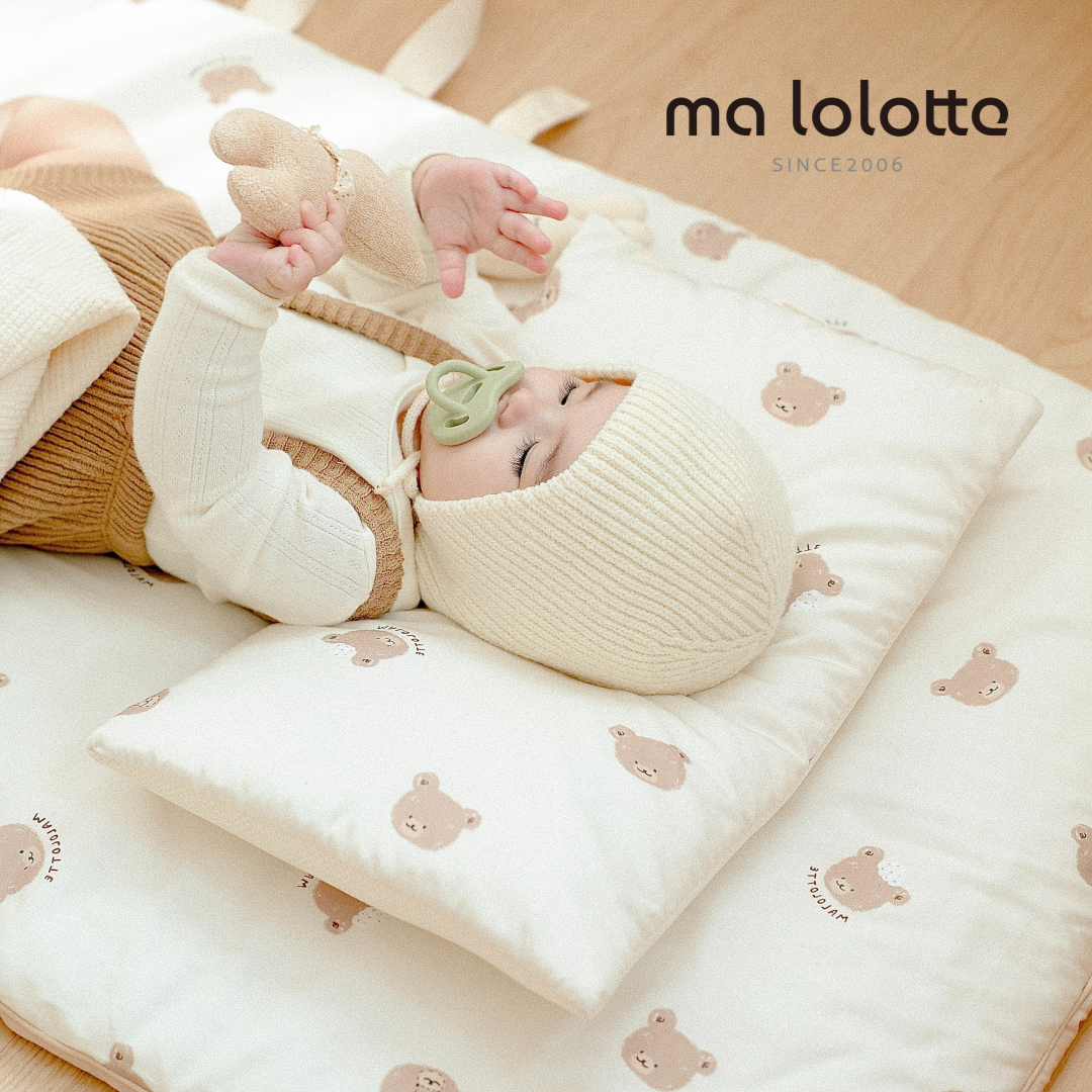 마롤로뜨 아기베개 누빔 씬필로우 유아 신생아 돌 낮은베개 나염 초코베어