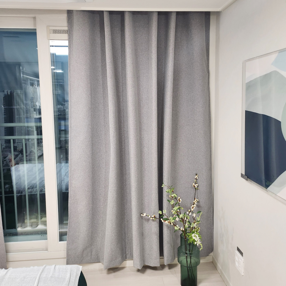 암막커튼 양면동일 완벽차단 아일렛 거실 커텐 2장 한세트 라이트그레이, 300x235cm