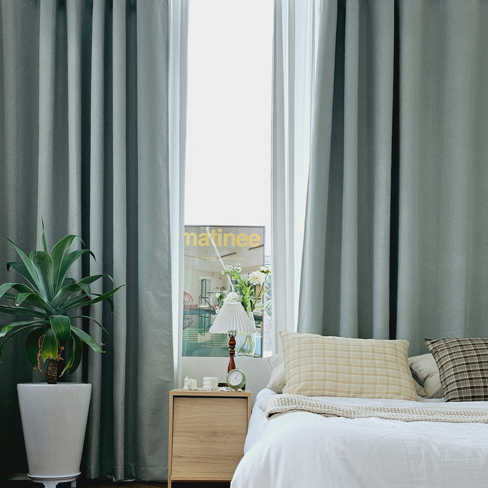 암막커튼 양면동일 완벽차단 아일렛 거실 커텐 2장 한세트 민트그린, 600x235cm