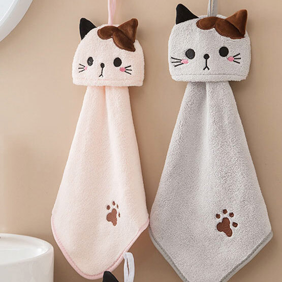귀여운 고양이 캐릭터 주방핸드타올 고리수건 극세사행주 극세사타올 어린이집 손수건 답례품 - 상세 이미지 2