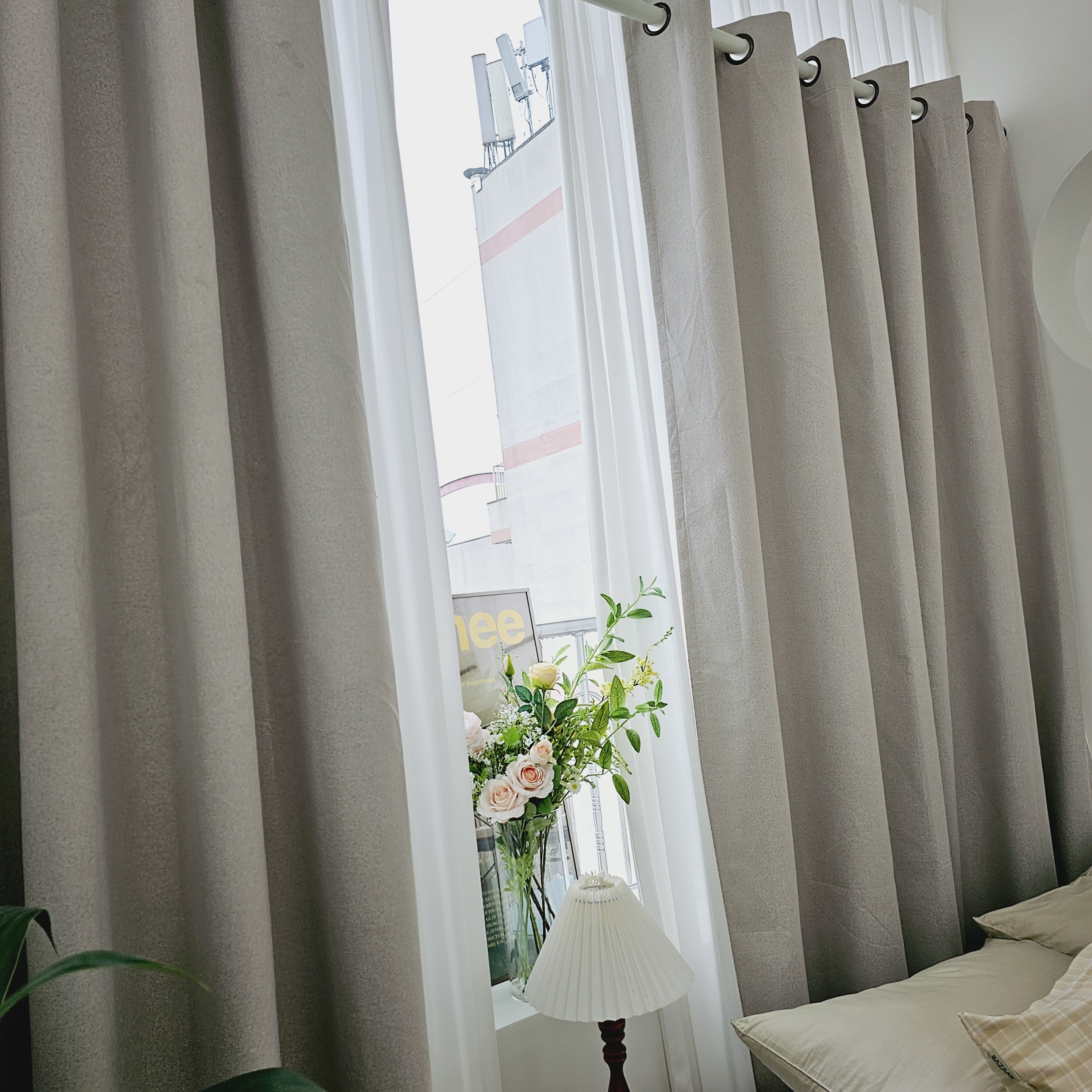 암막커튼 양면동일 완벽차단 아일렛 거실 커텐 2장 한세트 모카베이지, 600x235cm