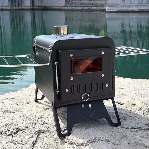 캠핑화목난로 불멍 팰릿난로 우드앤번 무동력팬 미니 블랙