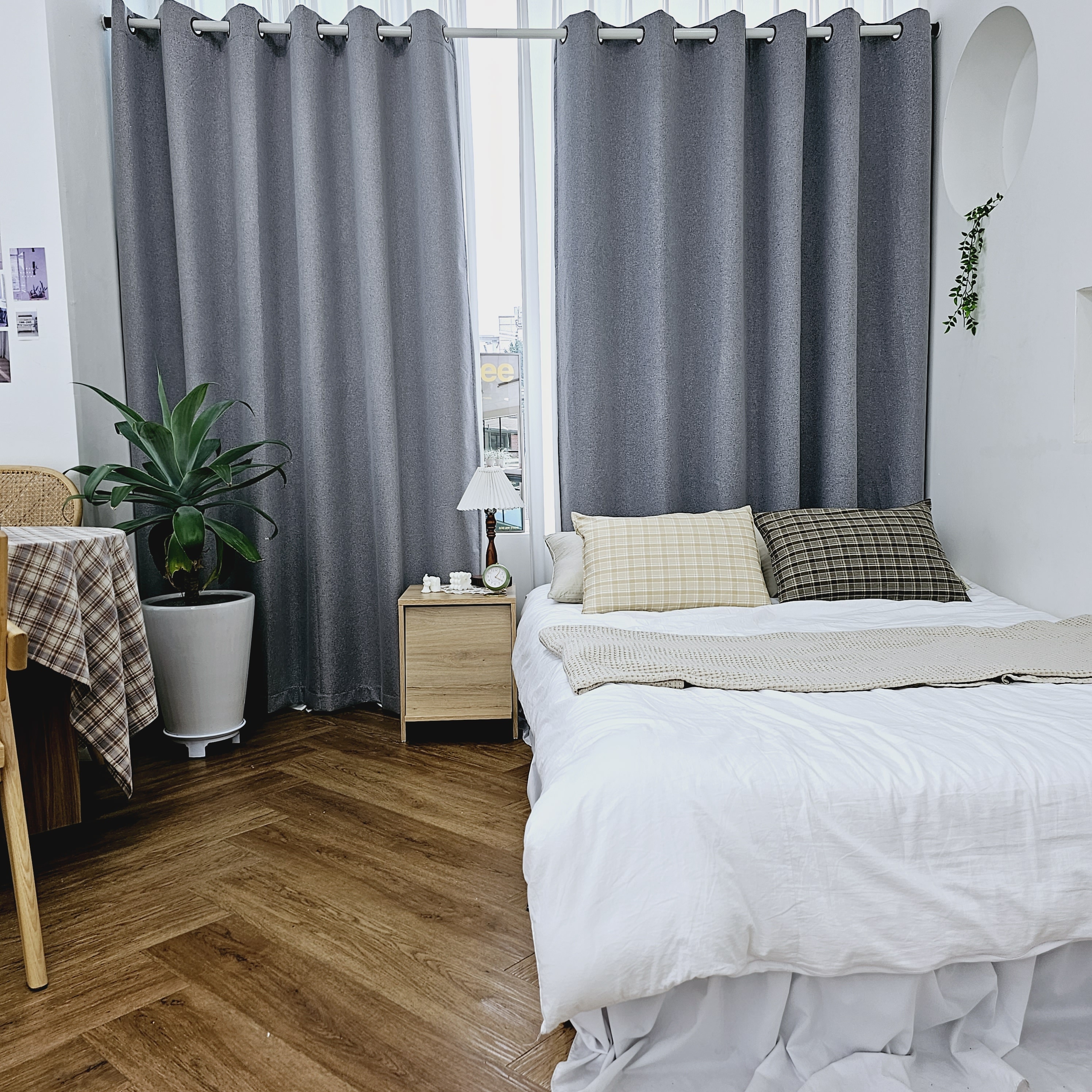 암막커튼 양면동일 완벽차단 아일렛 거실 커텐 2장 한세트 라이트그레이, 300x235cm