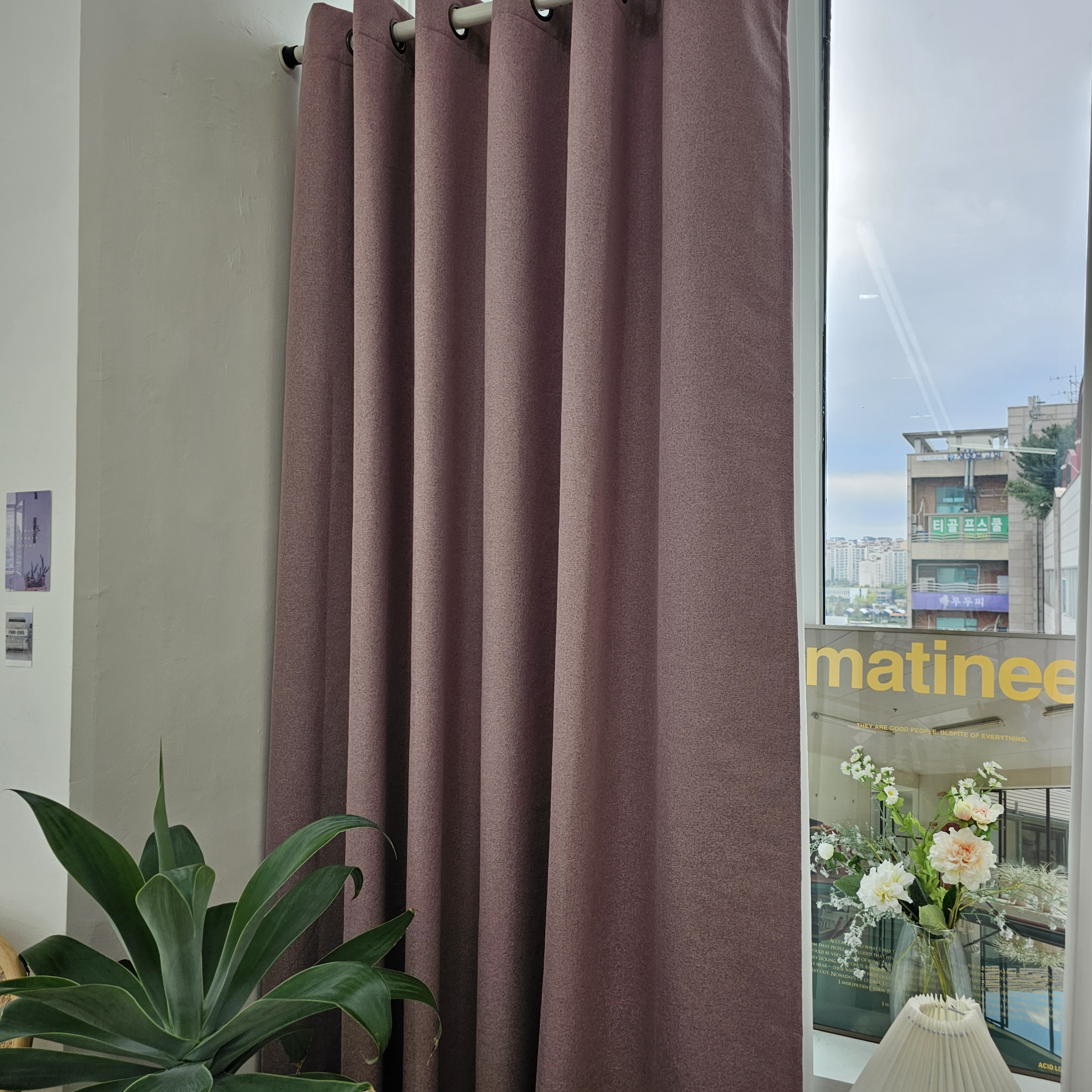 암막커튼 양면동일 완벽차단 아일렛 거실 커텐 2장 한세트 퍼플핑크, 300x235cm