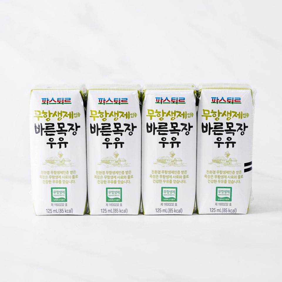 메가마트 파스퇴르 무항생제 바른목장 우유 125mlx4 - 메인 이미지