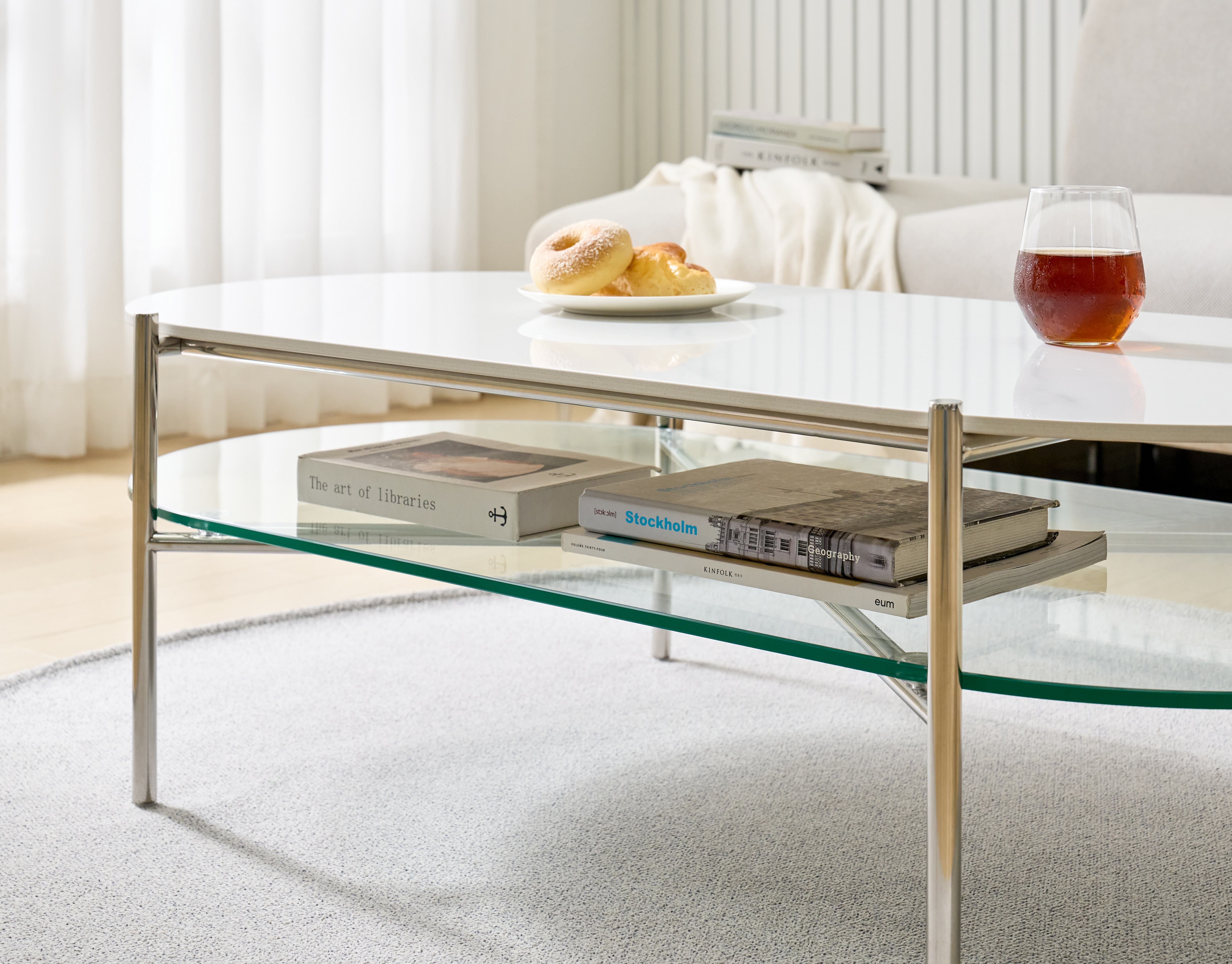 클로에 통 세라믹 거실테이블 유리 레이어드 2in1 쇼파테이블