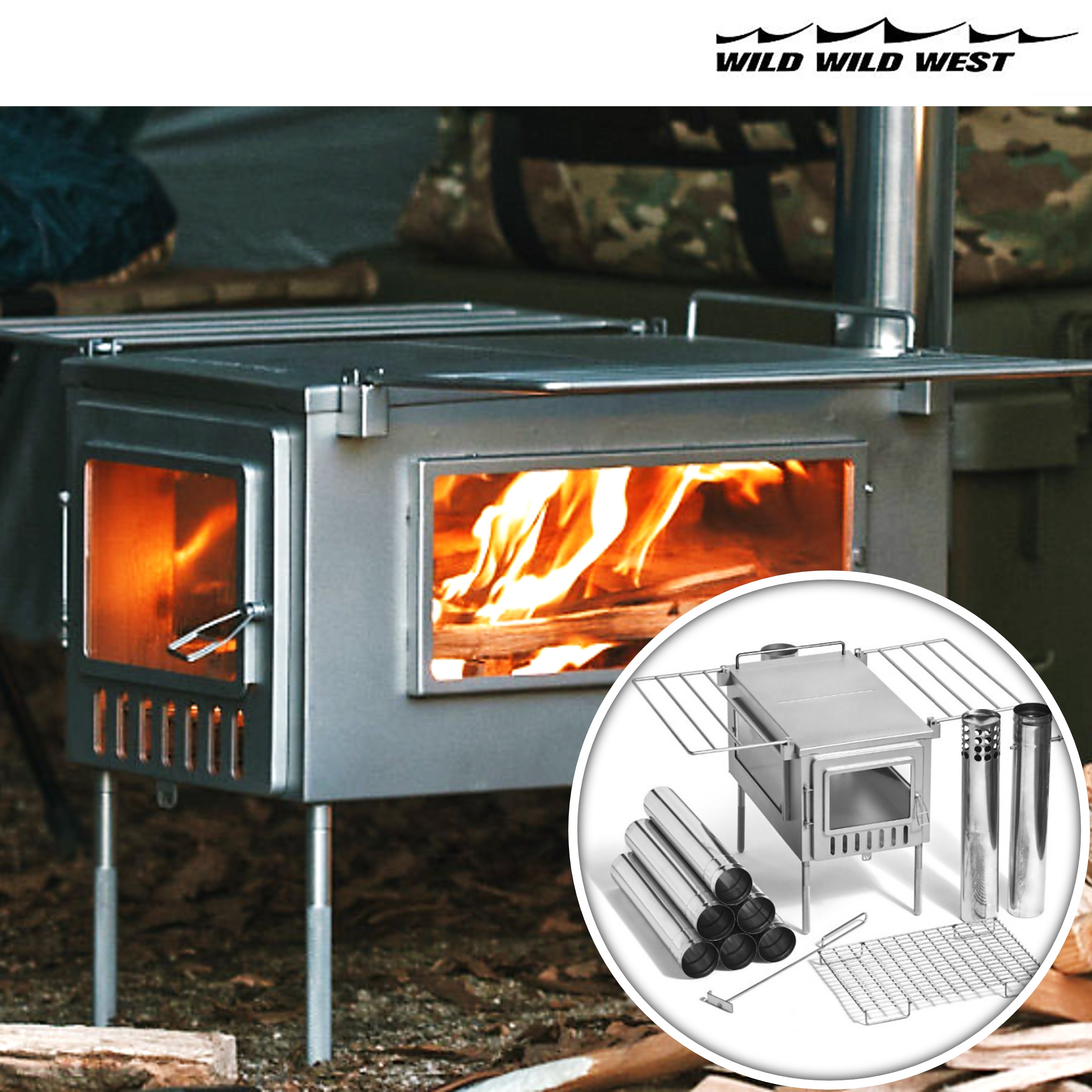 와일드와일드웨스트 X 스토브 화목 난로 연통 대형 연소 화로대 사이드뷰 와와웨