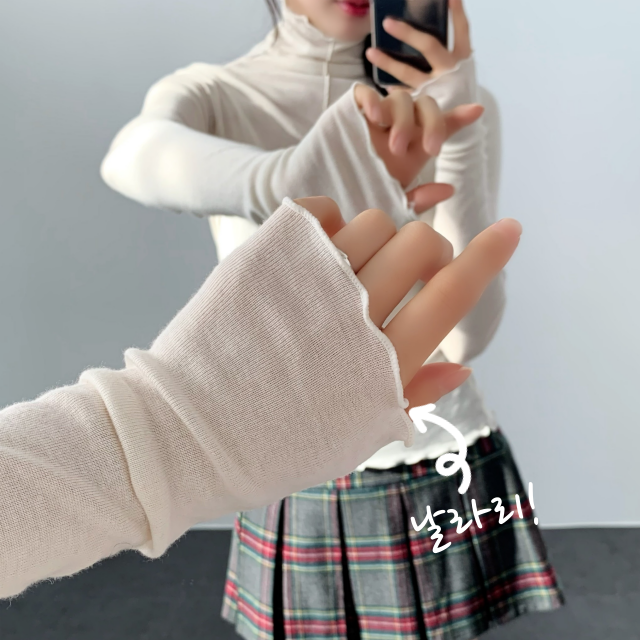 기본 이너 레이어드 날라리 무지 반목 기본 목폴라 텐셀 티셔츠 - 상세 이미지 4