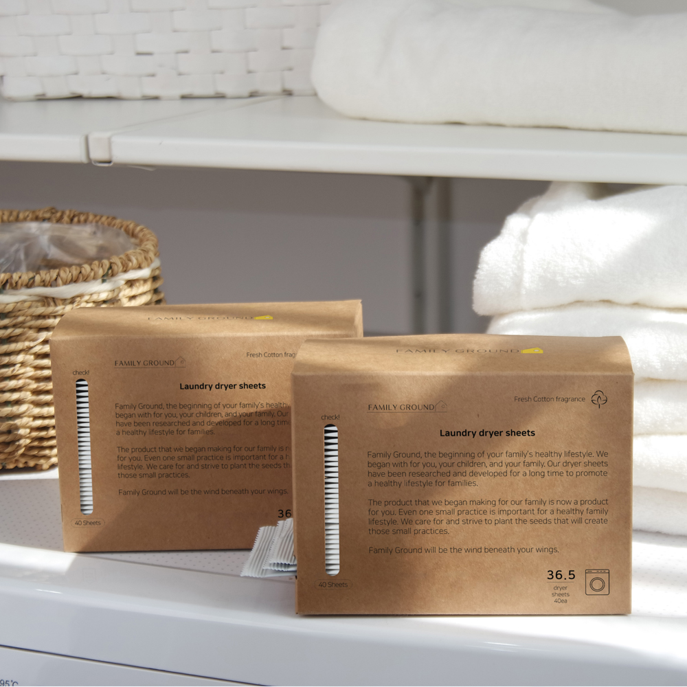 (1+1)건조기시트 퍼퓸 섬유유연제 스타일러겸용 아기유아 비건 패밀리그라운드 40매 제품 이미지