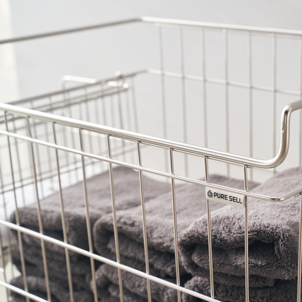 퓨어셀 프리미엄 304 올스텐 이동식 대용량 세탁 빨래 바구니 2단, 1개