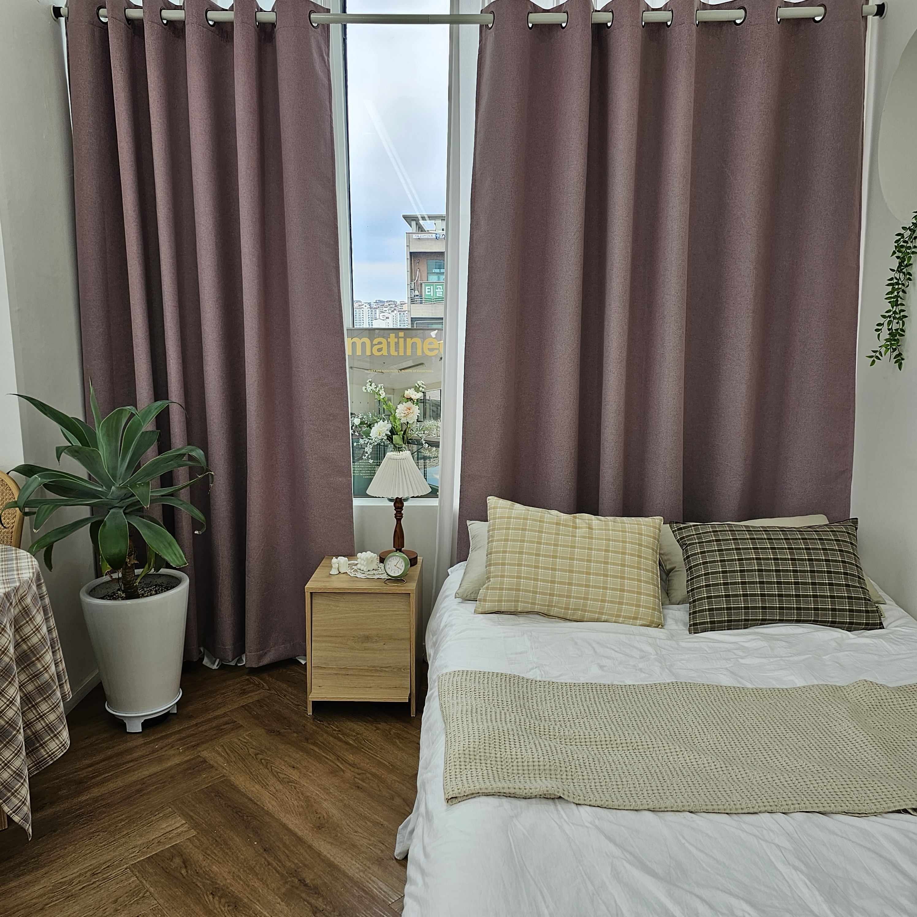 암막커튼 양면동일 완벽차단 아일렛 거실 커텐 2장 한세트 퍼플핑크, 300x235cm