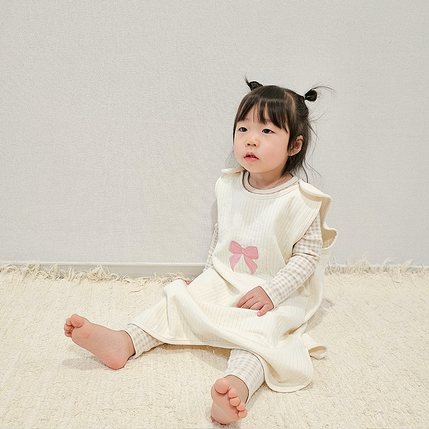 바니블라썸 수면조끼 아기 누빔자가드 면 수면잠옷 봄 가을 세로자가드 리본S - 상세 이미지 5