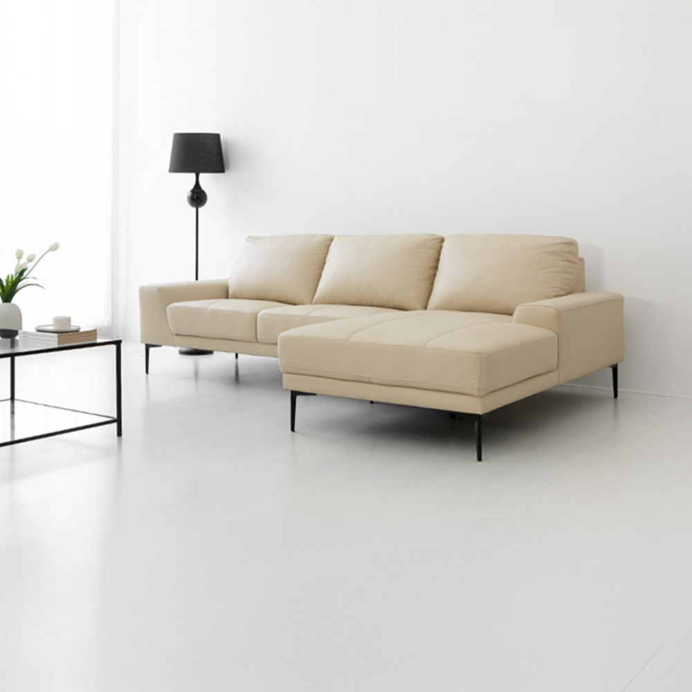 BERINO 4인 가죽소파 카우치형 바닐라