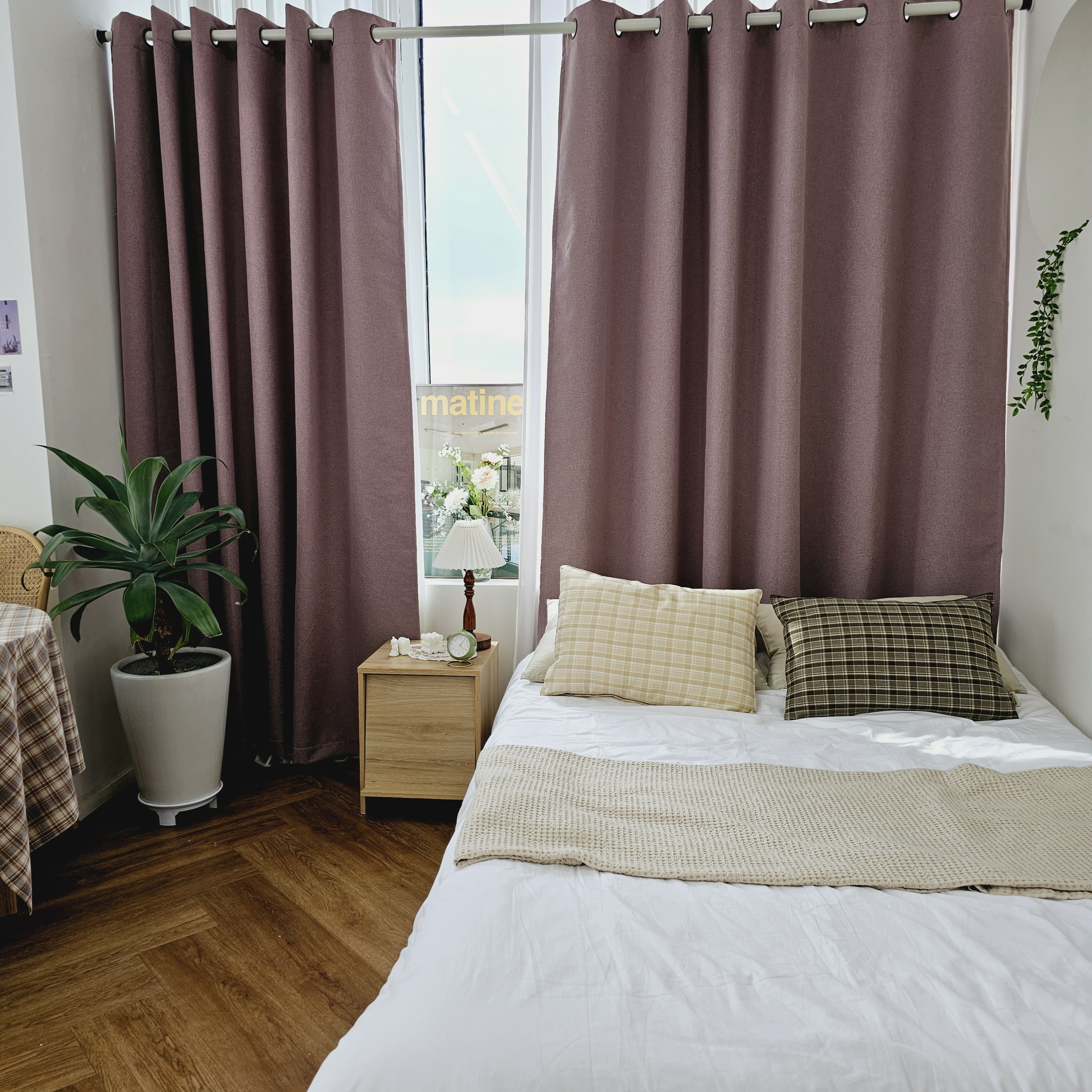 암막커튼 양면동일 완벽차단 아일렛 거실 커텐 2장 한세트 퍼플핑크, 300x235cm