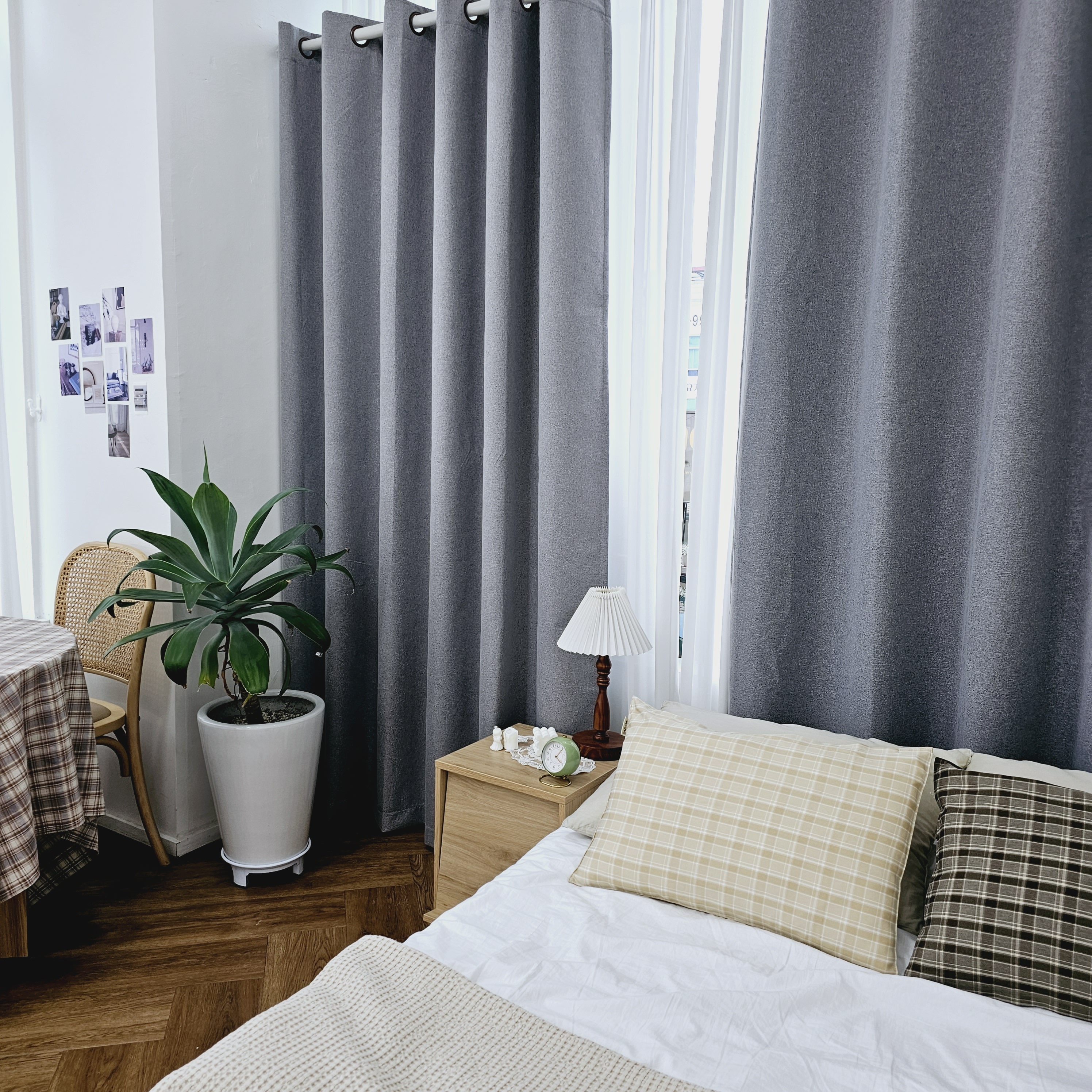 암막커튼 양면동일 완벽차단 아일렛 거실 커텐 2장 한세트 라이트그레이, 300x235cm