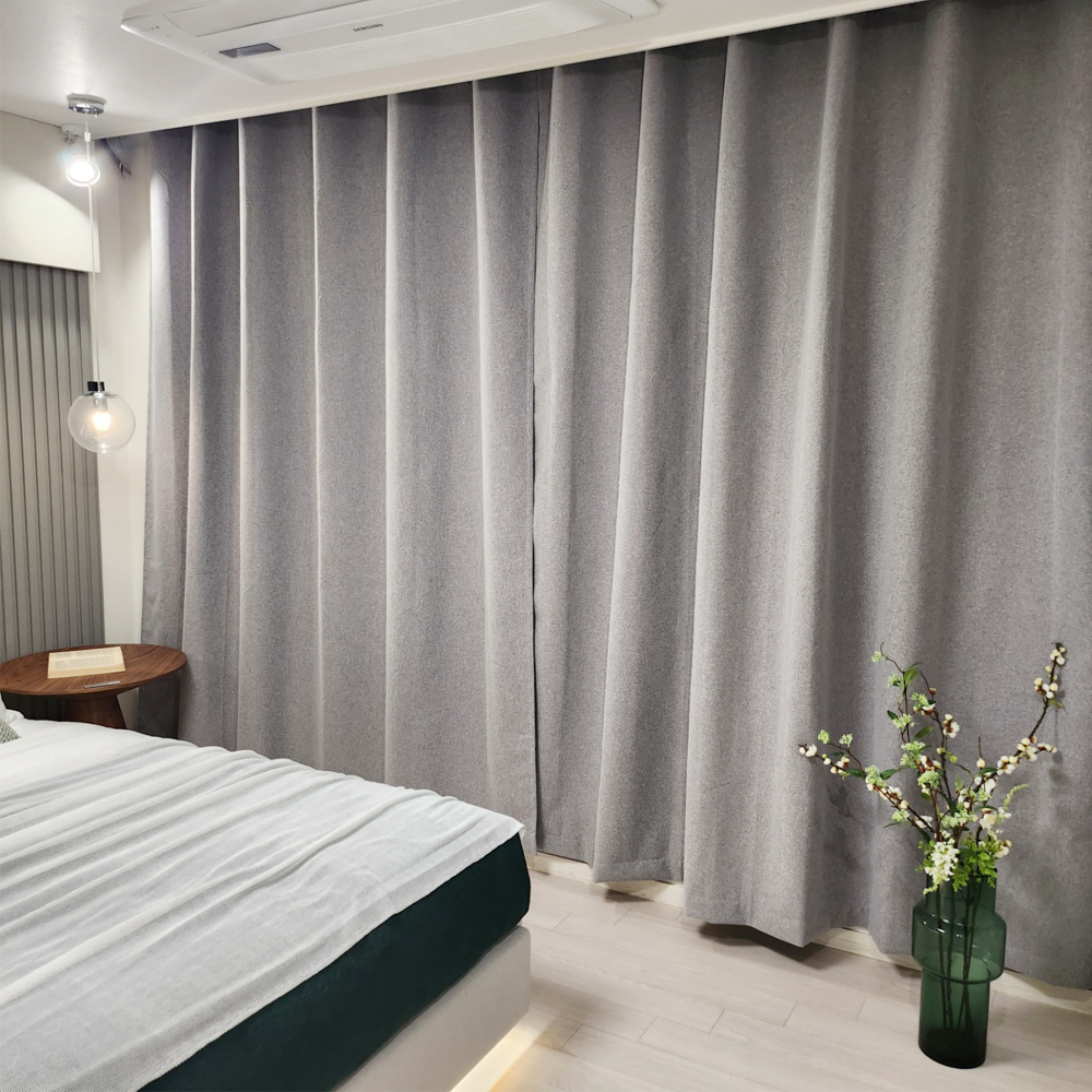 암막커튼 양면동일 완벽차단 아일렛 거실 커텐 2장 한세트 라이트그레이, 600x235cm