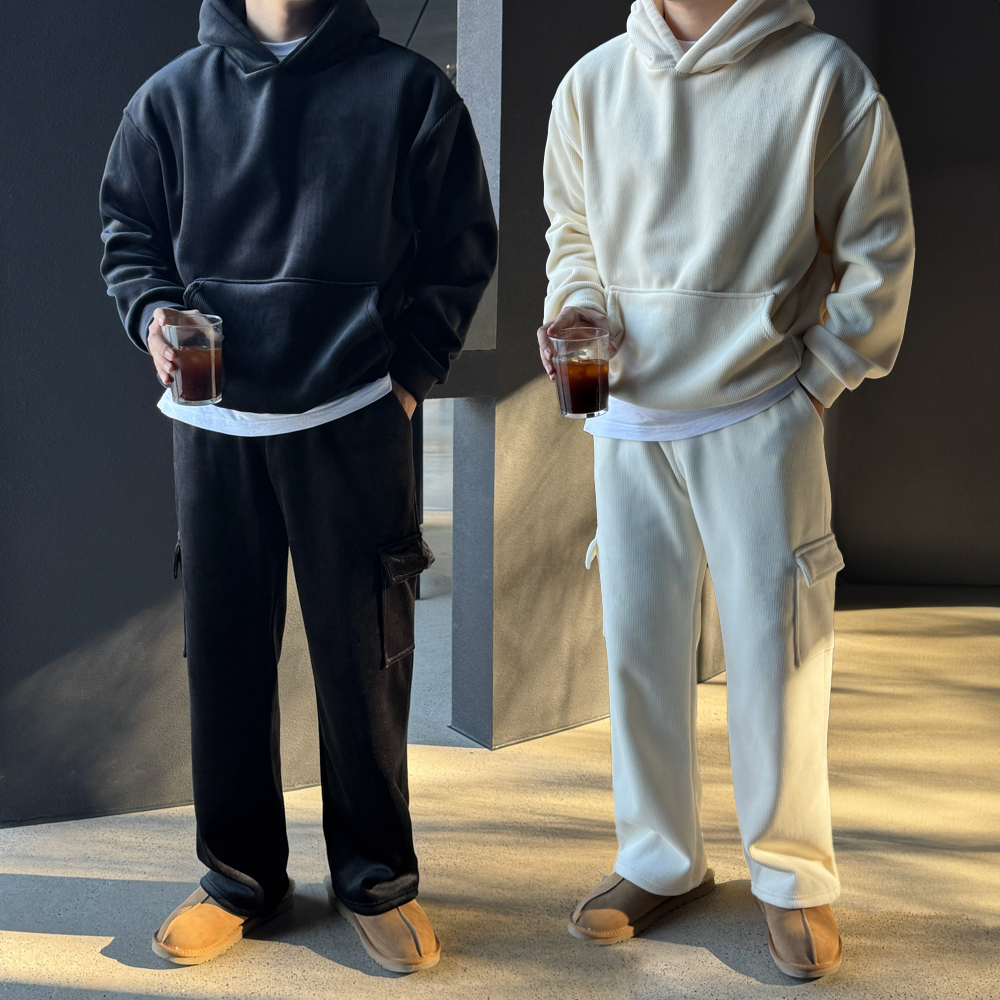벨벳트레이닝세트 기모후드세트 스웻셋업 - 상품 이미지