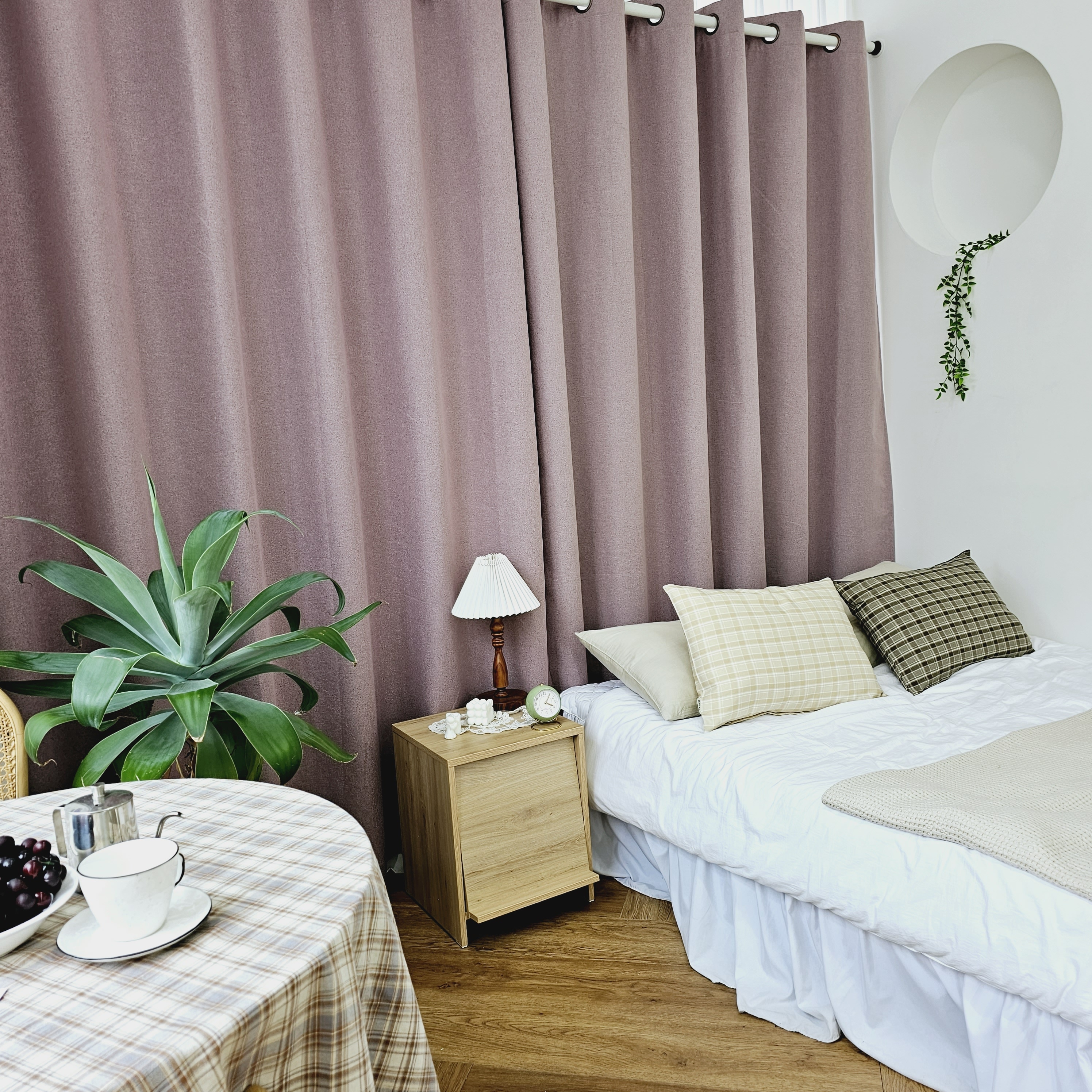 암막커튼 양면동일 완벽차단 아일렛 거실 커텐 2장 한세트 퍼플핑크, 300x235cm