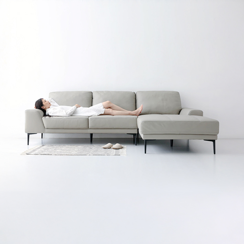 BERINO 4인 가죽소파 카우치형 그레이