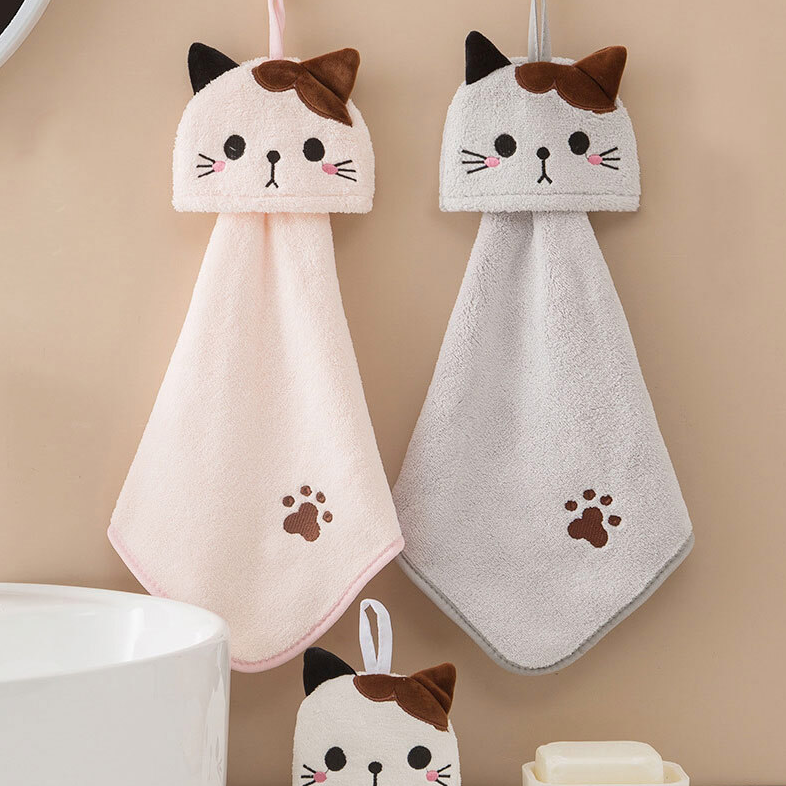 귀여운 고양이 캐릭터 주방핸드타올 고리수건 극세사행주 극세사타올 어린이집 손수건 답례품