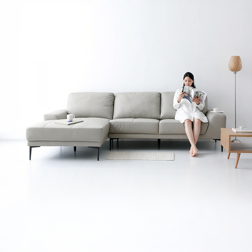 BERINO 4인 가죽소파 카우치형 그레이