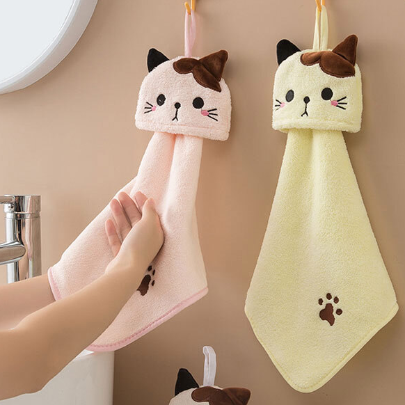 귀여운 고양이 캐릭터 주방핸드타올 고리수건 극세사행주 극세사타올 어린이집 손수건 답례품 - 상세 이미지 3
