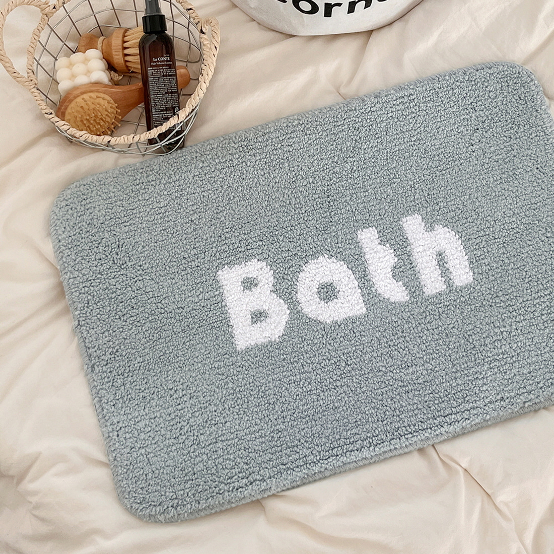 레터링 화장실 발매트 욕실 주방 러그 발수건 바스 발판 bath 60x40 애쉬블루
