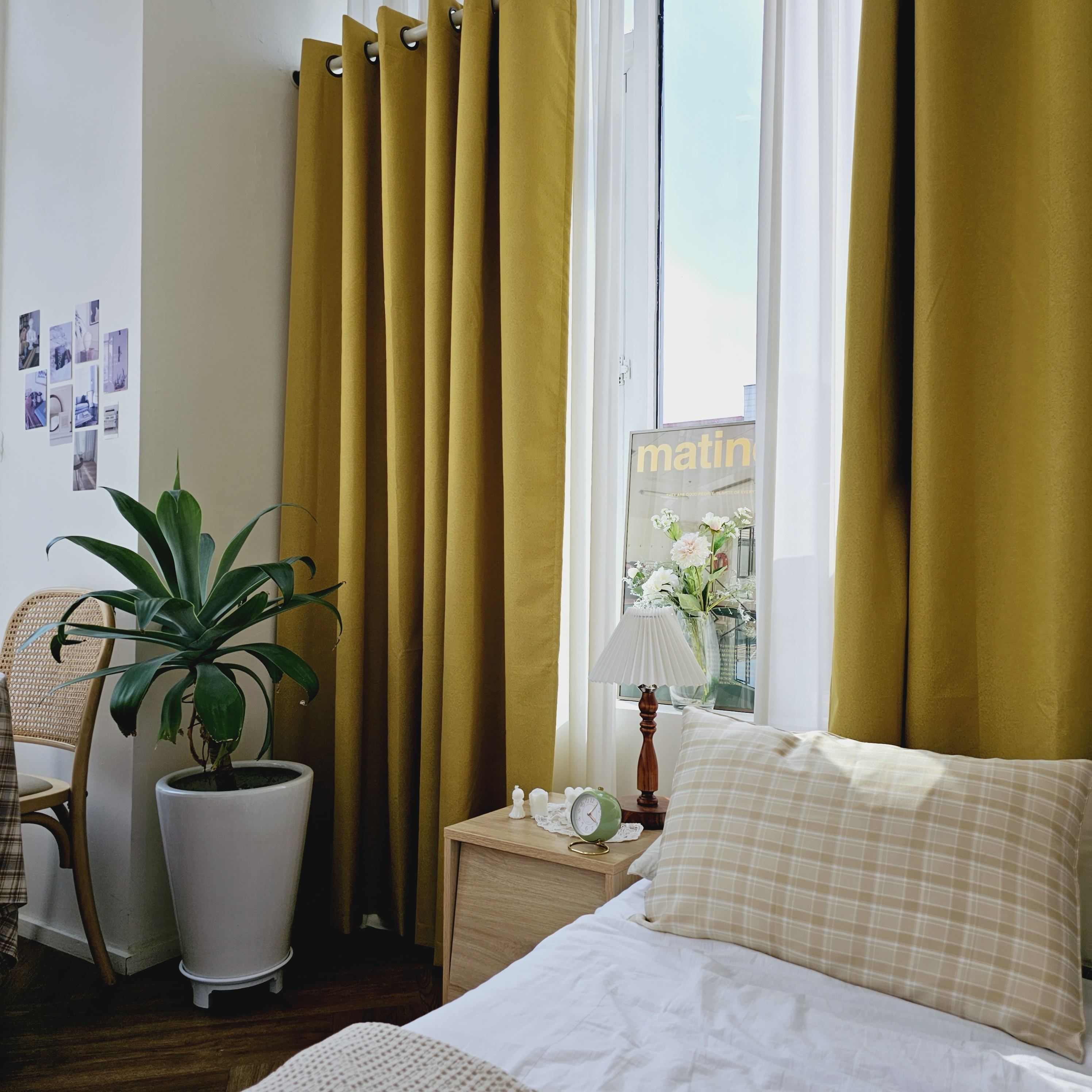 암막커튼 양면동일 완벽차단 아일렛 거실 커텐 2장 한세트 버터옐로우, 450x235cm