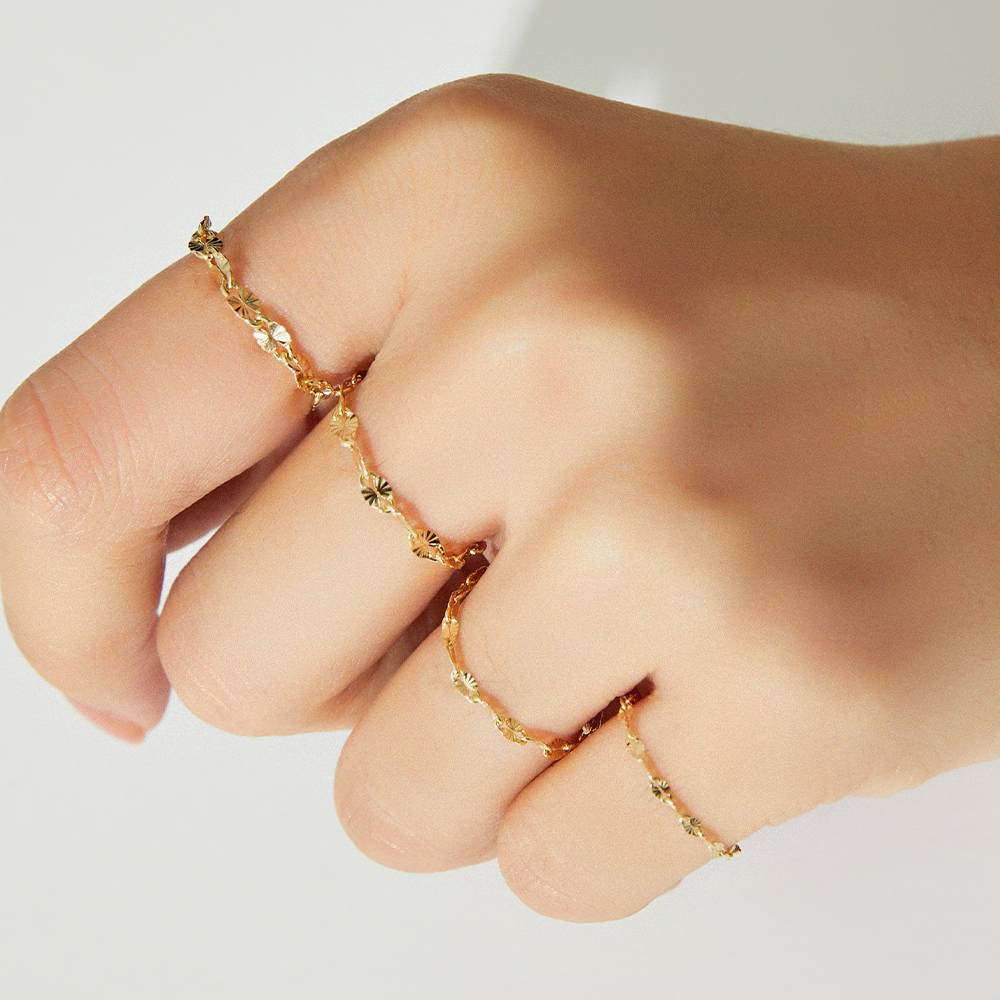 14k 18k 샤이니 아몬드 스타 체인 금 반지