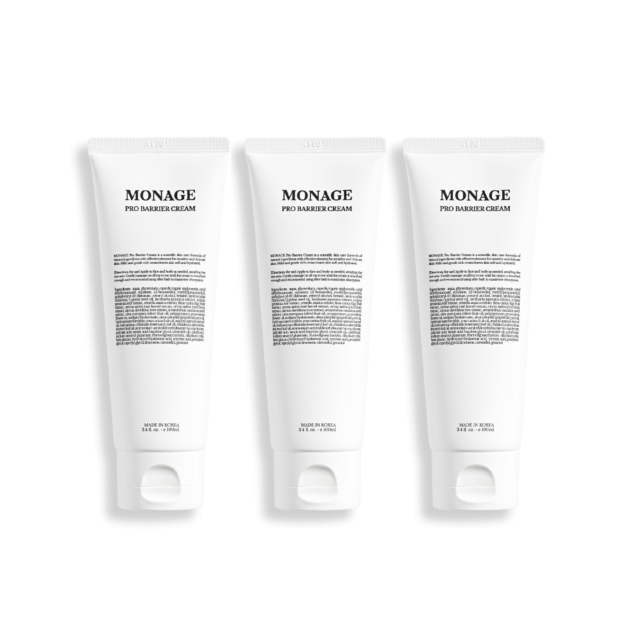 [3세트] 모나쥬 프로 베리어 크림 100ml 바르자마자 수분 증가 피부장벽 강화 고보습 영양 진정 비건 무자극 처방 - 상품 이미지