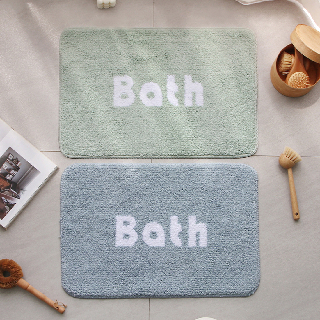 레터링 화장실 발매트 욕실 주방 러그 발수건 바스 발판 bath 60x40 애쉬블루