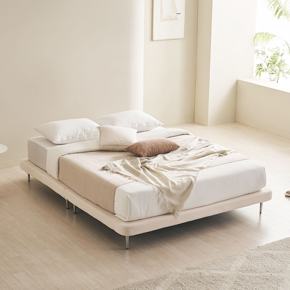 장인가구 도우 부클레 패브릭 무헤드 저상형 호텔 침대 프레임 Q/K+다릿발