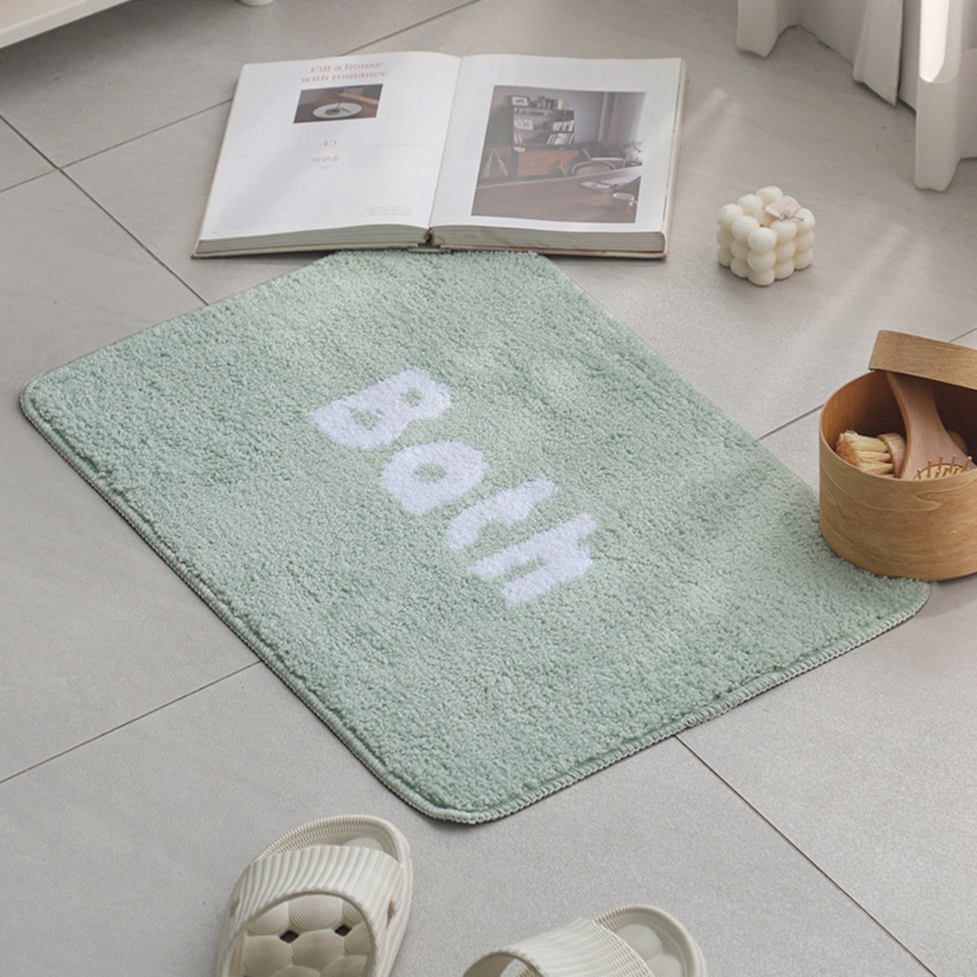 레터링 화장실 발매트 욕실 주방 러그 발수건 바스 발판 bath 60x40 애쉬블루